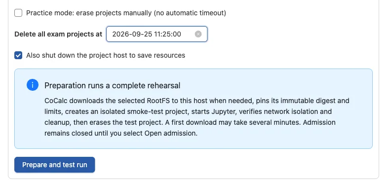 Set the project deletion time and choose whether the host shuts down afterward
